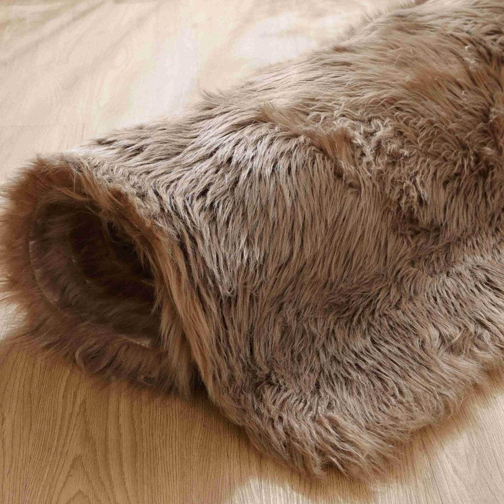 Goolela Sheepskin Area Rug 9x12 - Light Brown Beige - Fluffy Fuzzy Furry Carpet for Living Room Bedroom Faux Fur Rectangle