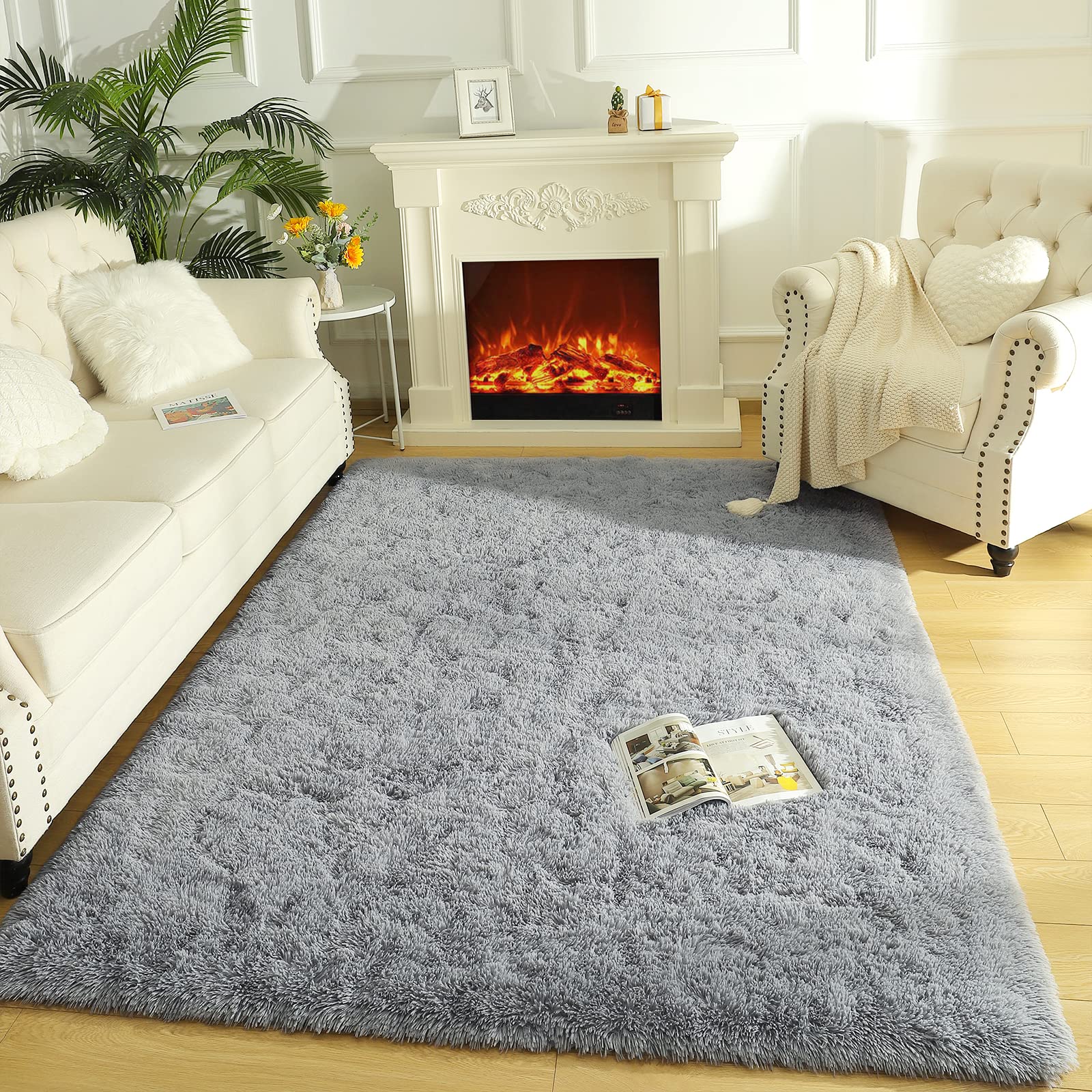 LOCHAS Area Rugs Fluffy Living Room Carpets for Kids Bedroom 3x5, Grey