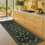 Hazo Haus Washable Insect 2x6 Runner Rug for Hallway- Stain Resistant Kitchen Runners, Floral Whimsical Indoor Floor Mat for Bathroom, Soft Non Slip with Rubber Backed, Dark Green