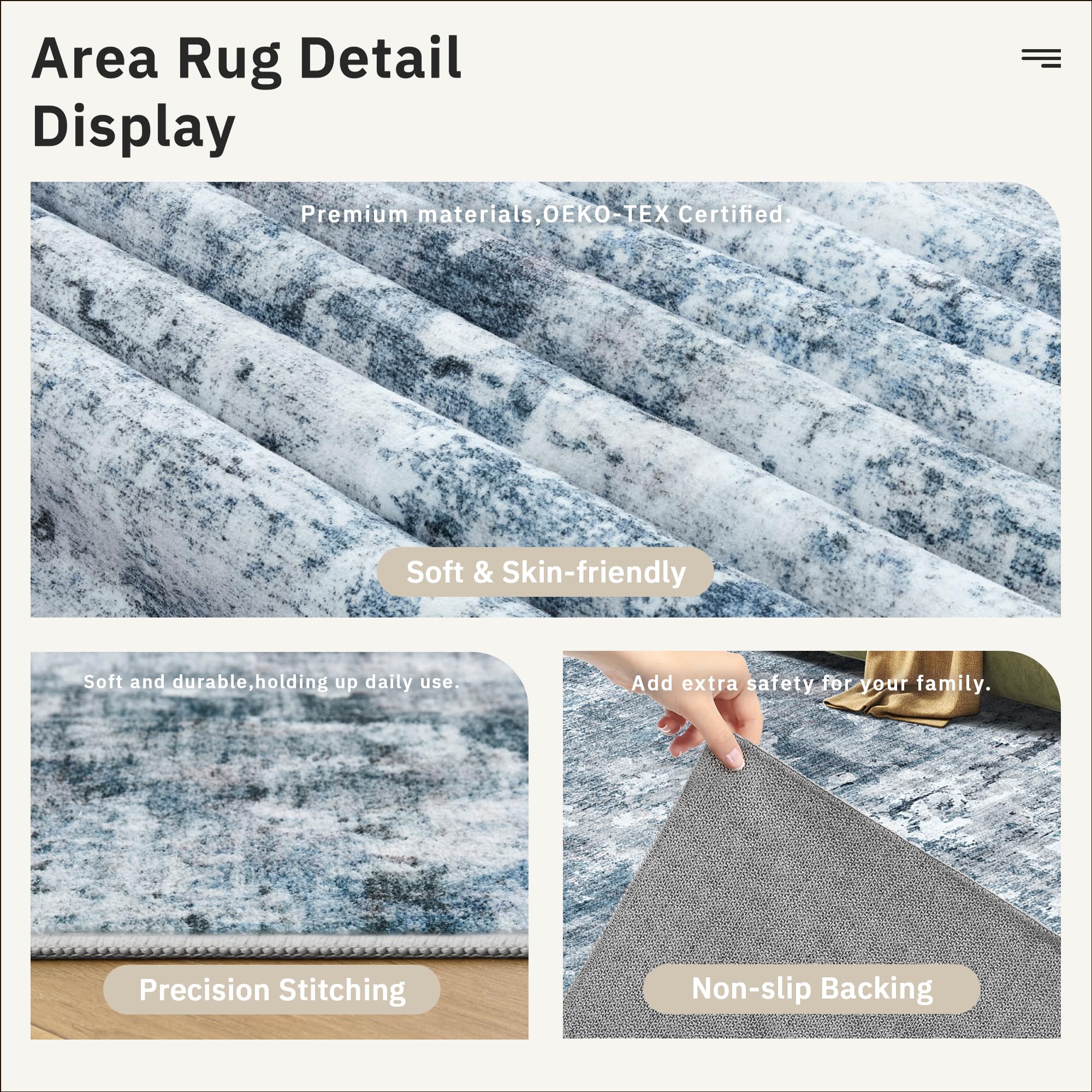Soalmost 10x14 Area Rugs for Living Room Washable Rug Abstract Blue/Grey
