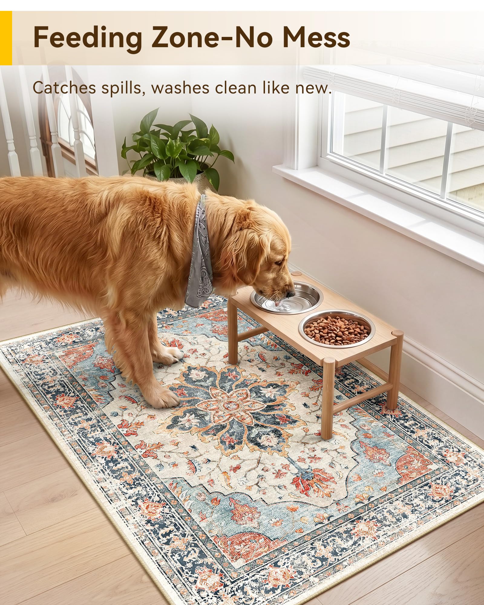 RELEANY Washable Area Rug, Small 2'x3', Beige/Blue/Orange