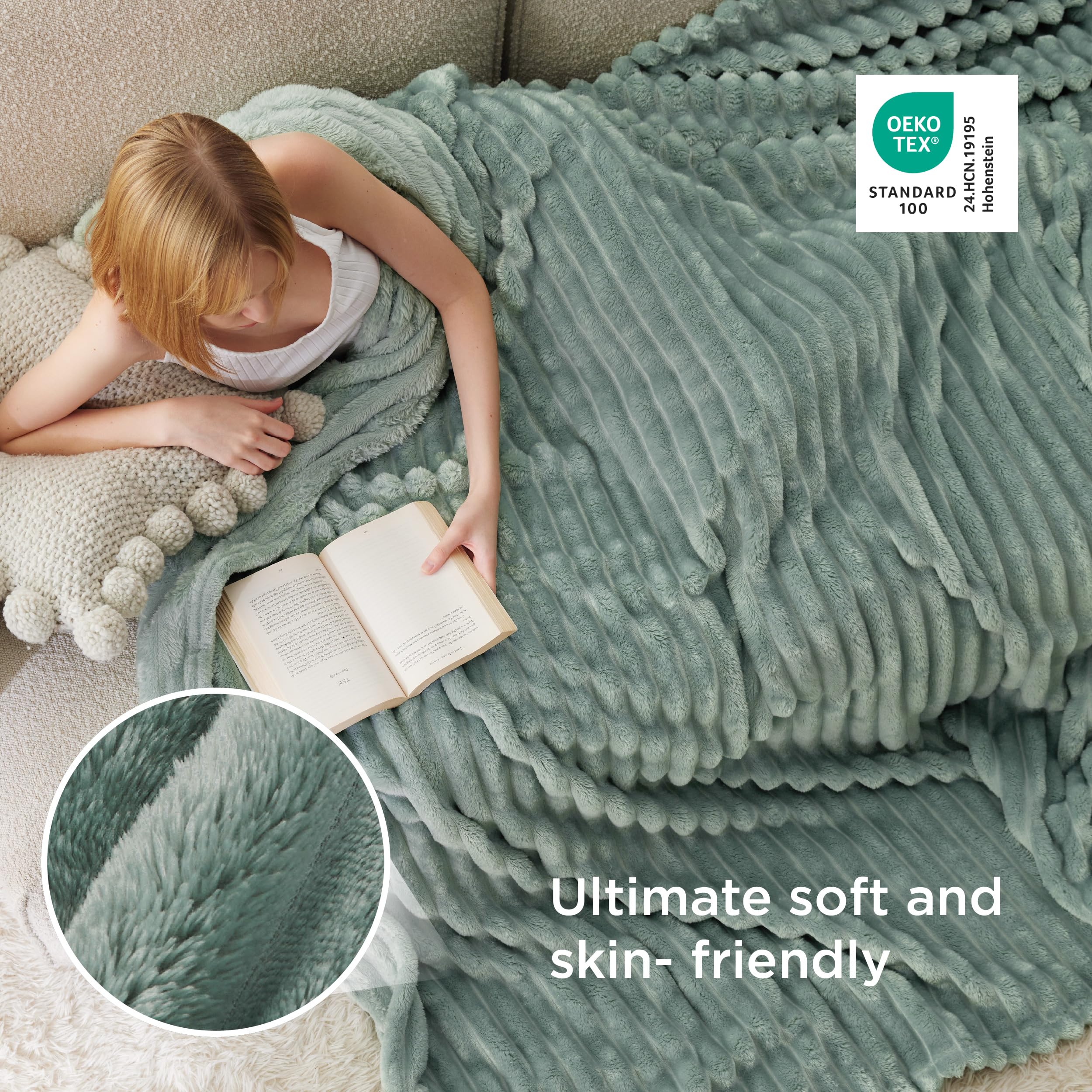 Bedsure Soft Queen Size Blanket for Bed Sage Green 90"x90"
