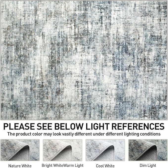 5x7 Area Rugs Washable Rug: Modern Abstract Living Room Rug Soft Anti-Skid Thin Carpet Indoor Floor Non-Shedding Carpets for Bedroom Dining Room Farmhouse Nursery Home Office - Blue Multi