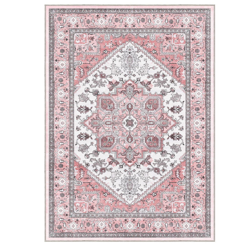 OPPODREAM Soft Area Rugs 4x6, Persian-Inspired Washable Rug, Pink
