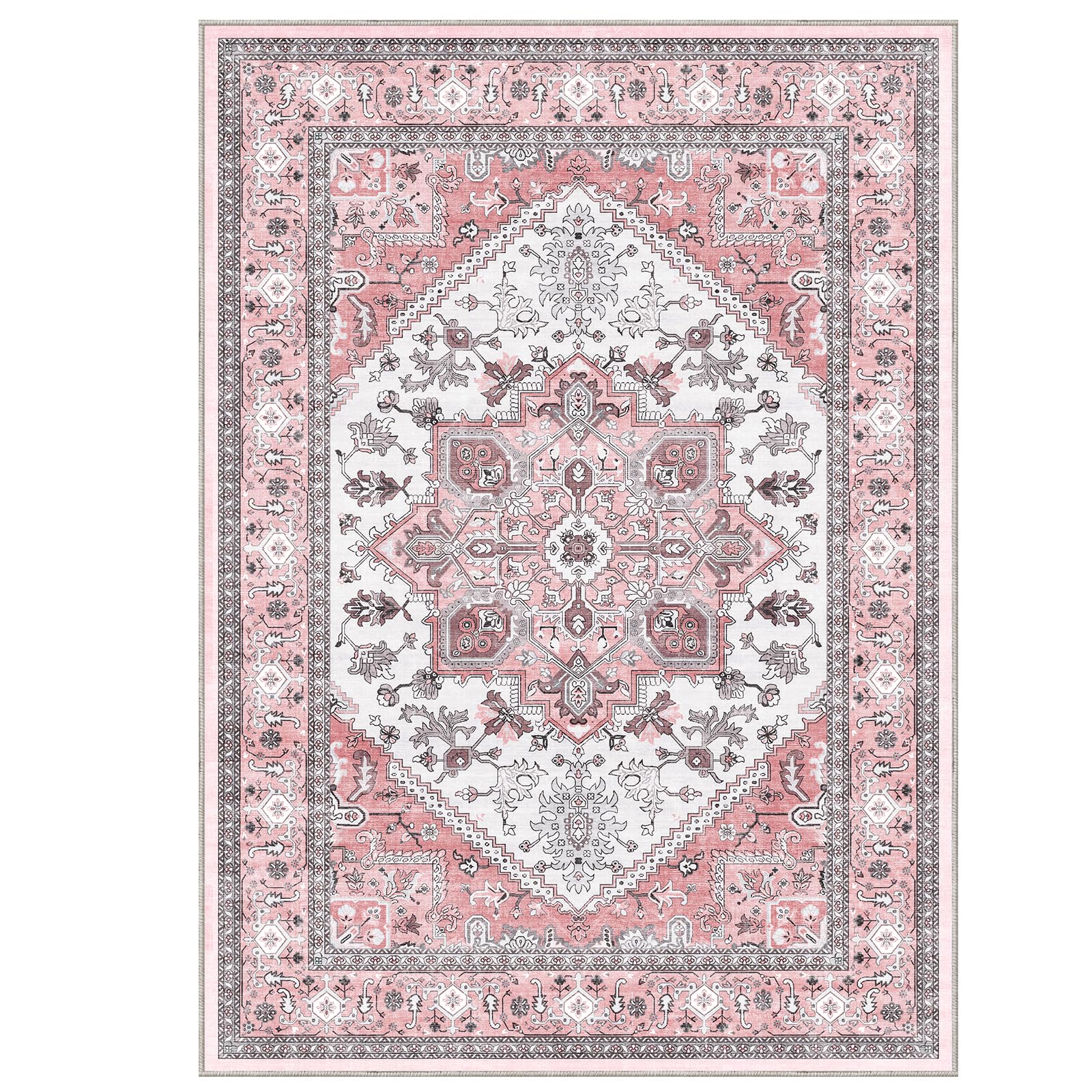 OPPODREAM Soft Area Rugs 4x6, Persian-Inspired Washable Rug, Pink