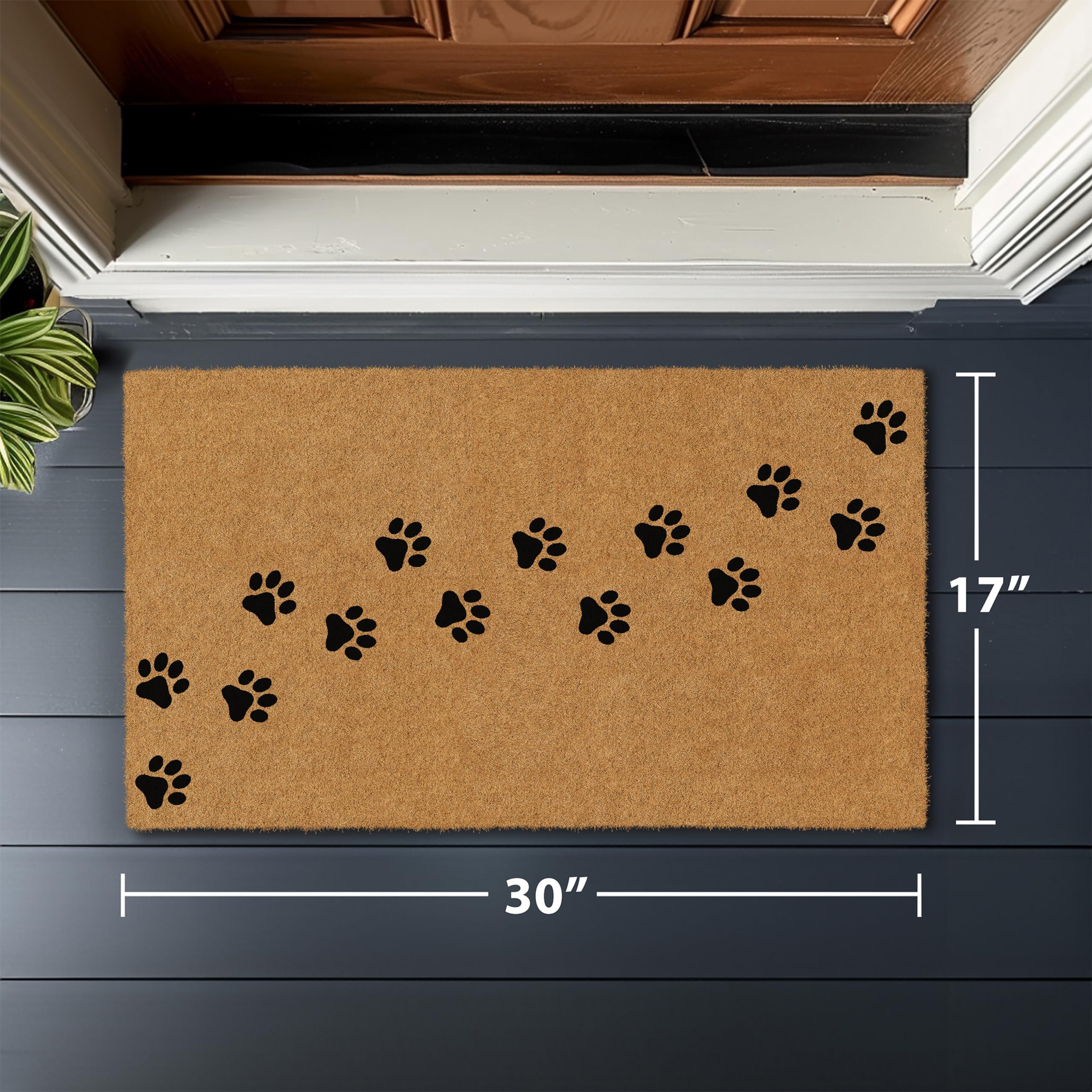 Barnyard Designs Natural Coco Coir Non-Slip Doormat (17x30, Paws)