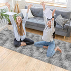 Super Soft Fluffy Living Room Area Rug 2x10 ft Tie-Dyed Light Grey Shaggy Furry Carpet Washable Non-Slip Floor Rugs Bedroom Bedside Nursery Rug Fuzzy Boys Girls Dorm Home Decor Aesthetic