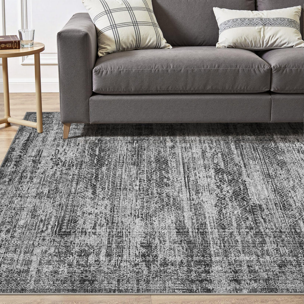 UERMEI 10x14 Area Rug Living Room Rugs - Washable Neutral Modern Abstract Soft Thin Rug Indoor Floor No Slip Rug Carpet for Bedroom Under Dining Table Home Office Decor - Dark Gray