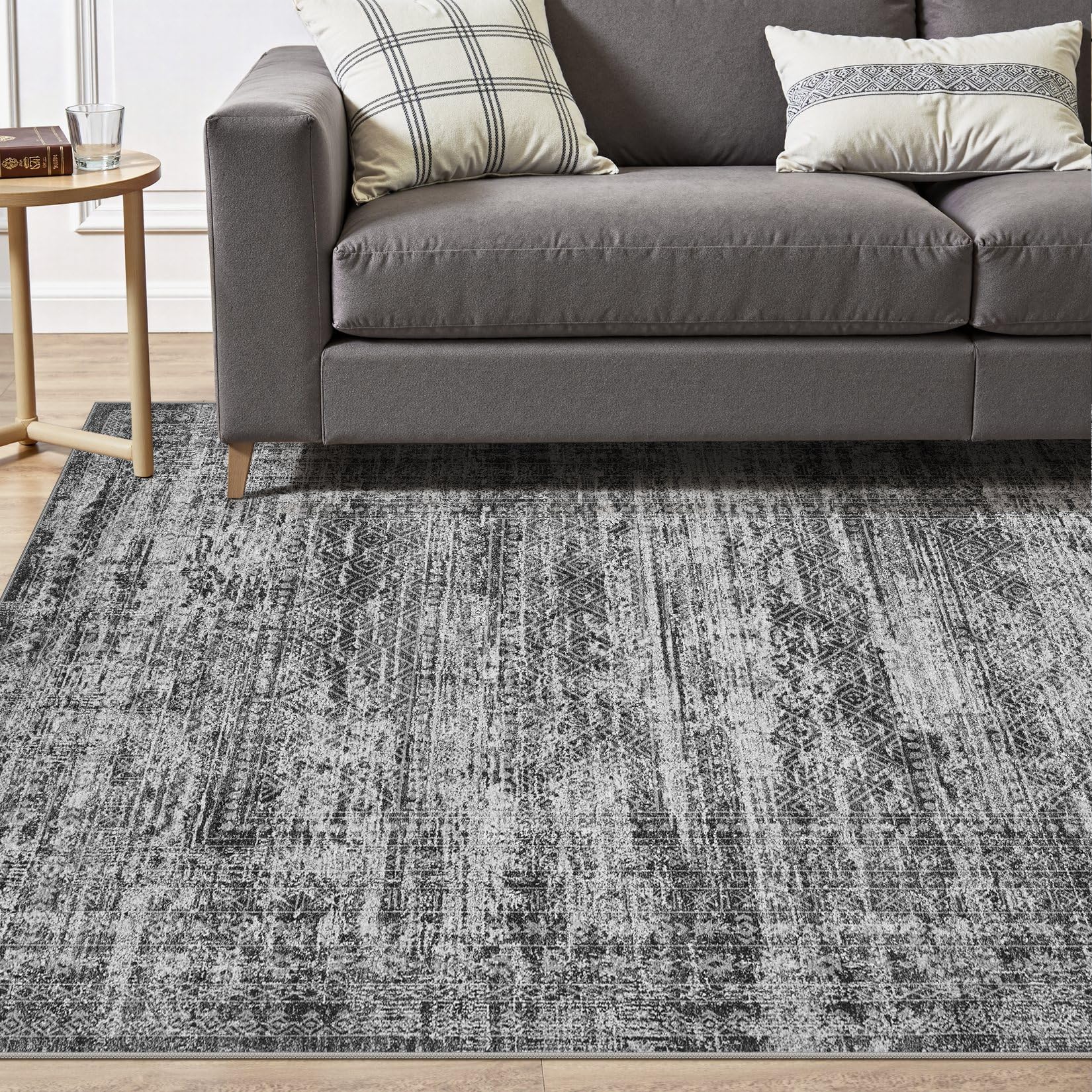 UERMEI 10x14 Area Rug Living Room Rugs - Washable Neutral Modern Abstract Soft Thin Rug Indoor Floor No Slip Rug Carpet for Bedroom Under Dining Table Home Office Decor - Dark Gray