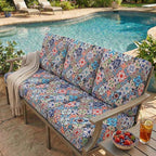 hyha Printed Couch Cushion Covers, Floral Sofa Covers Washable for 2 Cushion Couch, Stretch Pattern Outdoor Cushion Covers for Patio Furniture with Elastic Bottom(Medium, Patchwork Moroccan)