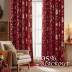 NICETOWN 2 Panels Christmas Red Curtains 42 x 84 Inch, Gold Stamped Rod Pocket Curtain Drapes for Holiday Season, Xmas Home Decor, Festive Window Treatments for Bedroom, Seasonal Curtain Set