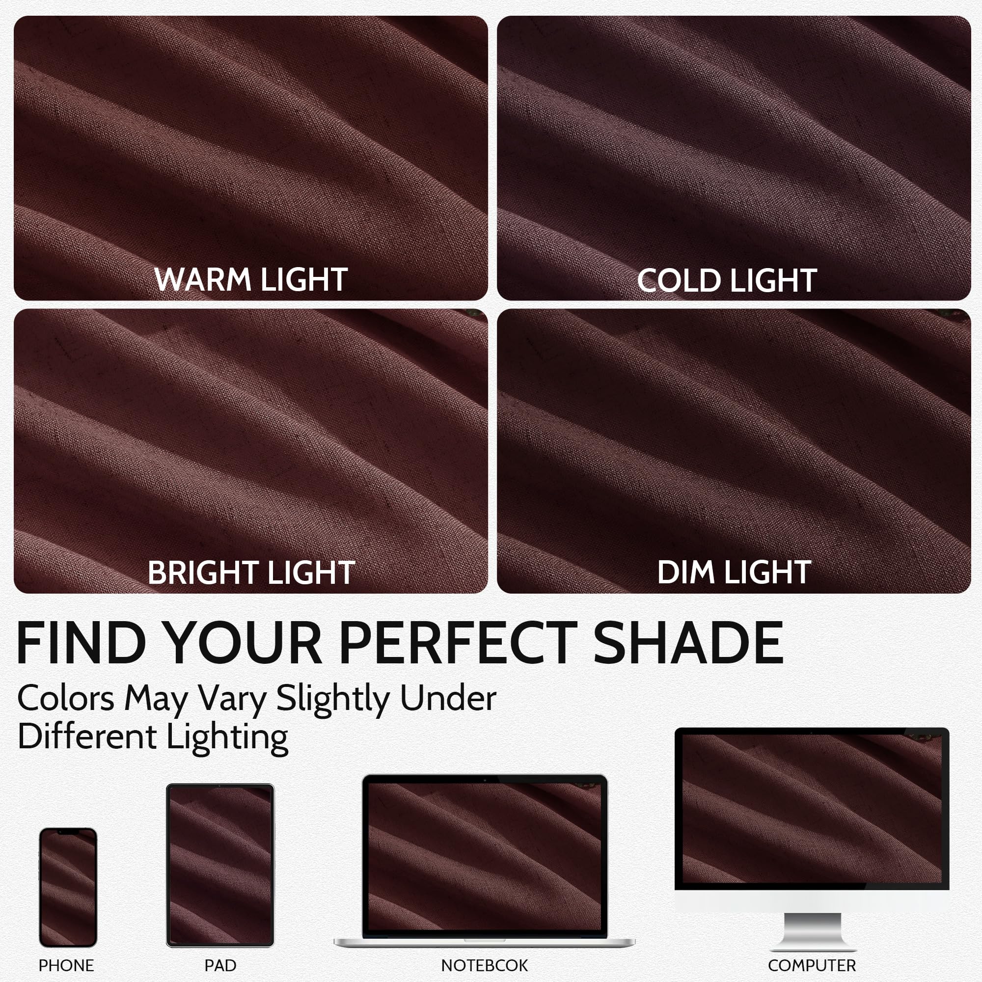Nanspring Reddish Brown Linen Blend Light Filtering Back Tab Curtains 108 Inches Long, Semi Sheer Privacy Drapes for Living Room & Bedroom, 52x108 inch, 2 Panels