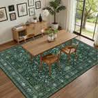 3x5 Area Rugs Living Room Rug: Washable Vintage Distressed Floral Rug No Slip Stain Resistant Soft Carpet Indoor Large Carpets for Bedroom Dining Room Farmhouse Nursery Home Office Deep Green