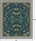 Insect Boho 7X9 Washable Living Room Rug - Bugs, Butterfly, Bees,Soft Area Rugs for Bedroom, Dining Room Under Table, Home Office with Butterfly Design, Stain Resistant Carpet (Green)