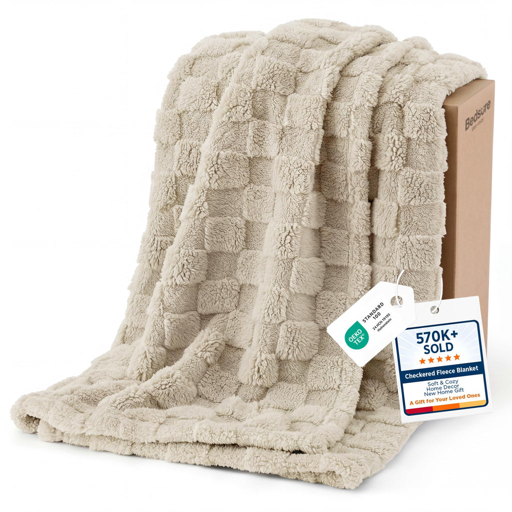 Bedsure Checkered Fleece Throw Blankets for Bed/Couch, Ashley Blue,50"×70"