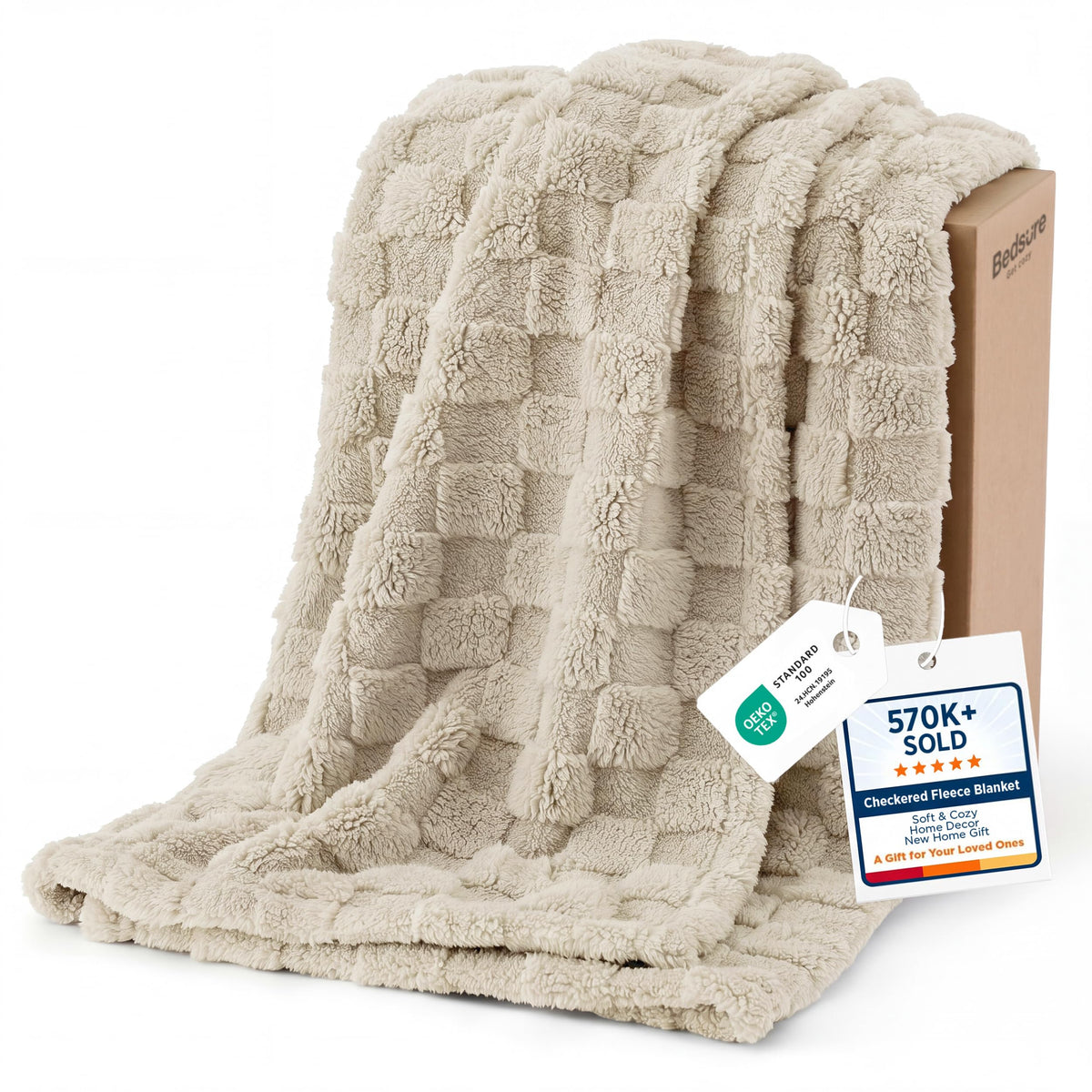 Bedsure Checkered Soft Cozy Twin XL Blanket for Bed, Ashley Blue, 66"×90"
