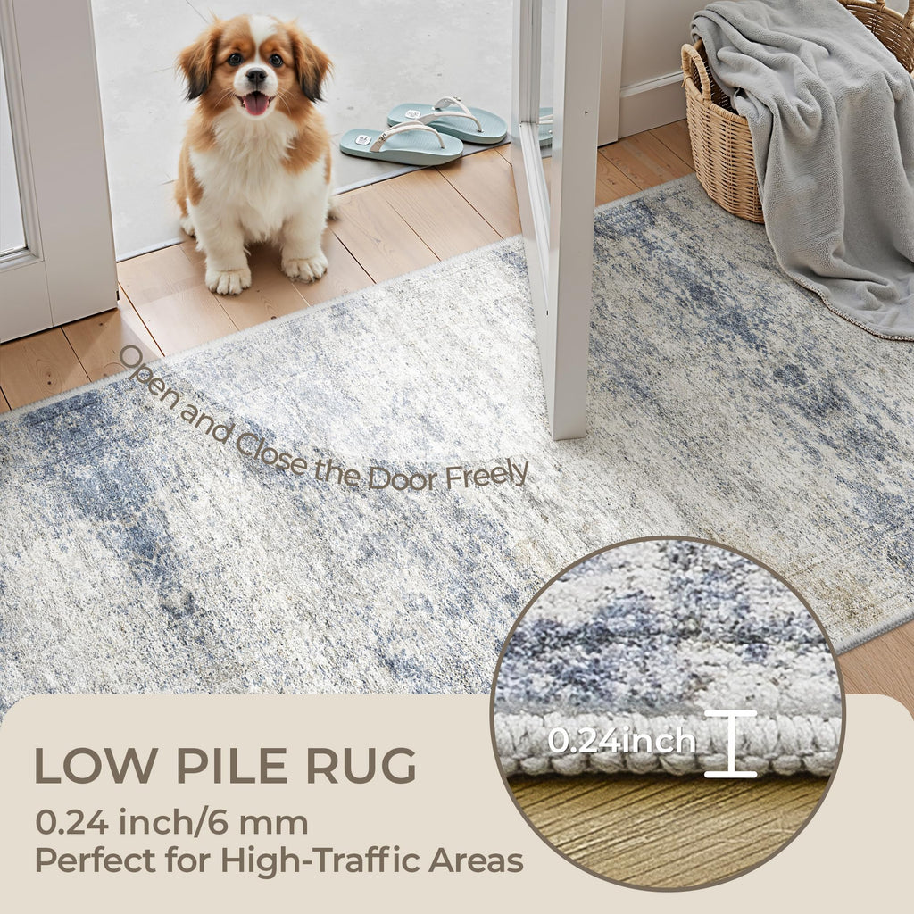 Restydon 2x12 Runner Rug Non Slip,Washable Hallway Runner Rug,Blue