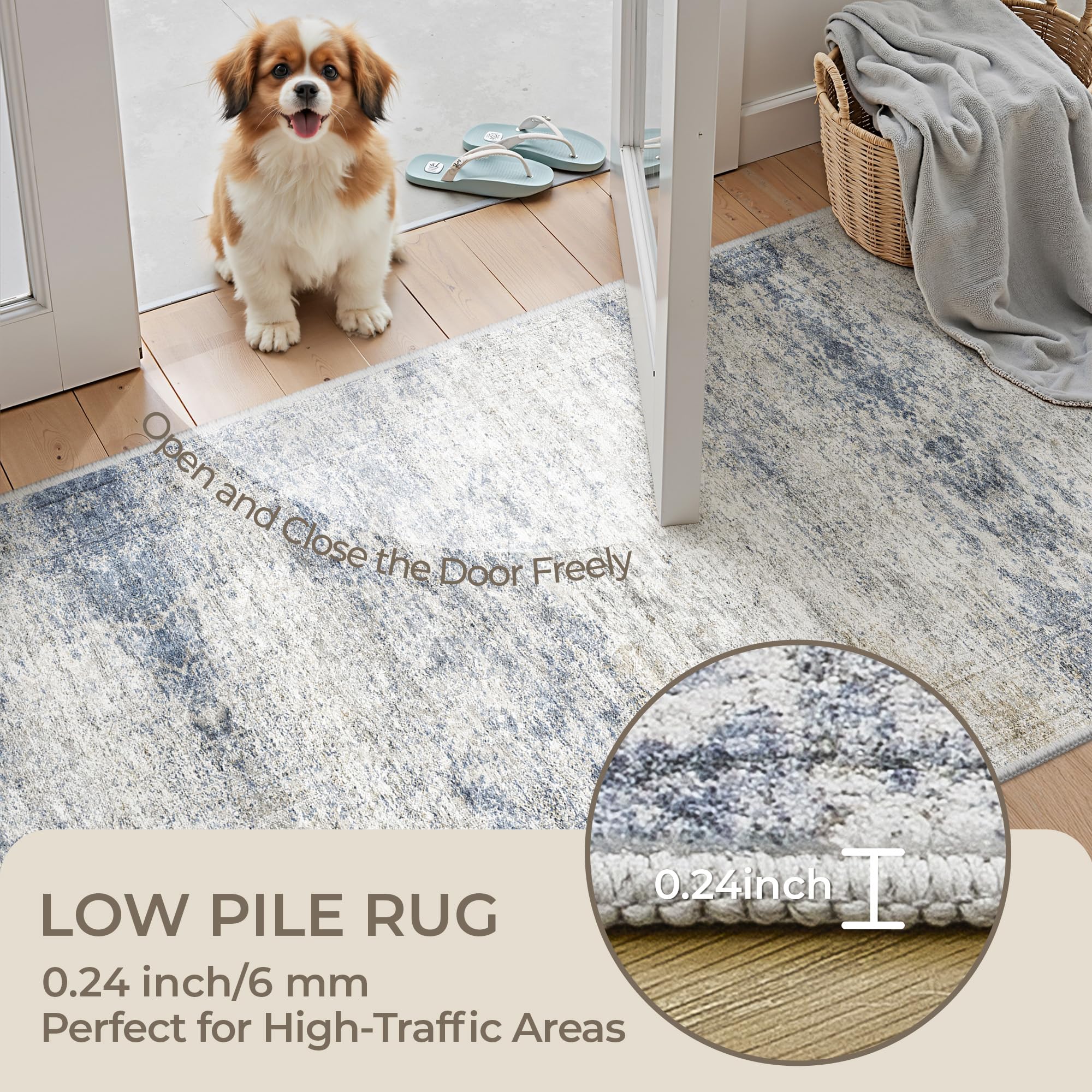 Restydon 2x12 Runner Rug Non Slip,Washable Hallway Runner Rug,Blue