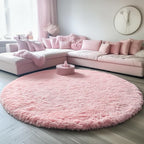 ONASAR Light Pink Round Area Rugs 5ft for Bedroom Living Room, Fluffy Circle Rug for Kids Girls Boys Teen, Soft Plush Shaggy Carpet for Nursery Dorm Classroom Playroom Home Decor Aesthetic