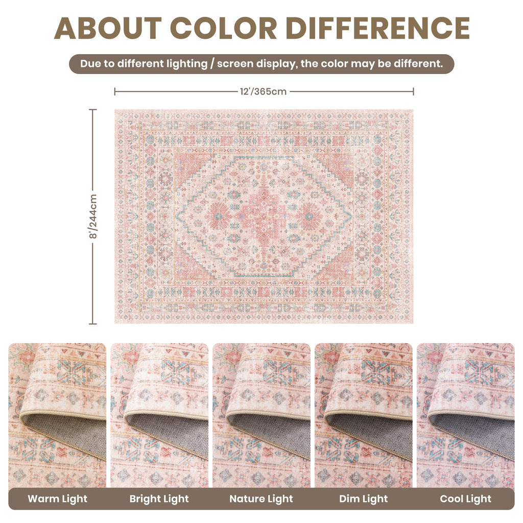 zesthome Pink Rugs for Bedroom-8x12 Area Rugs for Living Room,Girls Room