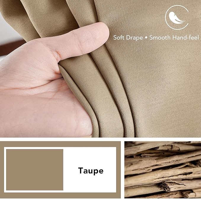 Deconovo Blackout Curtains, Thermal Insulated, W70 x L108 2 Panels, Back Tab, Machine Washable, Room-Darkening Drapes for Bedroom/Living Room Khaki