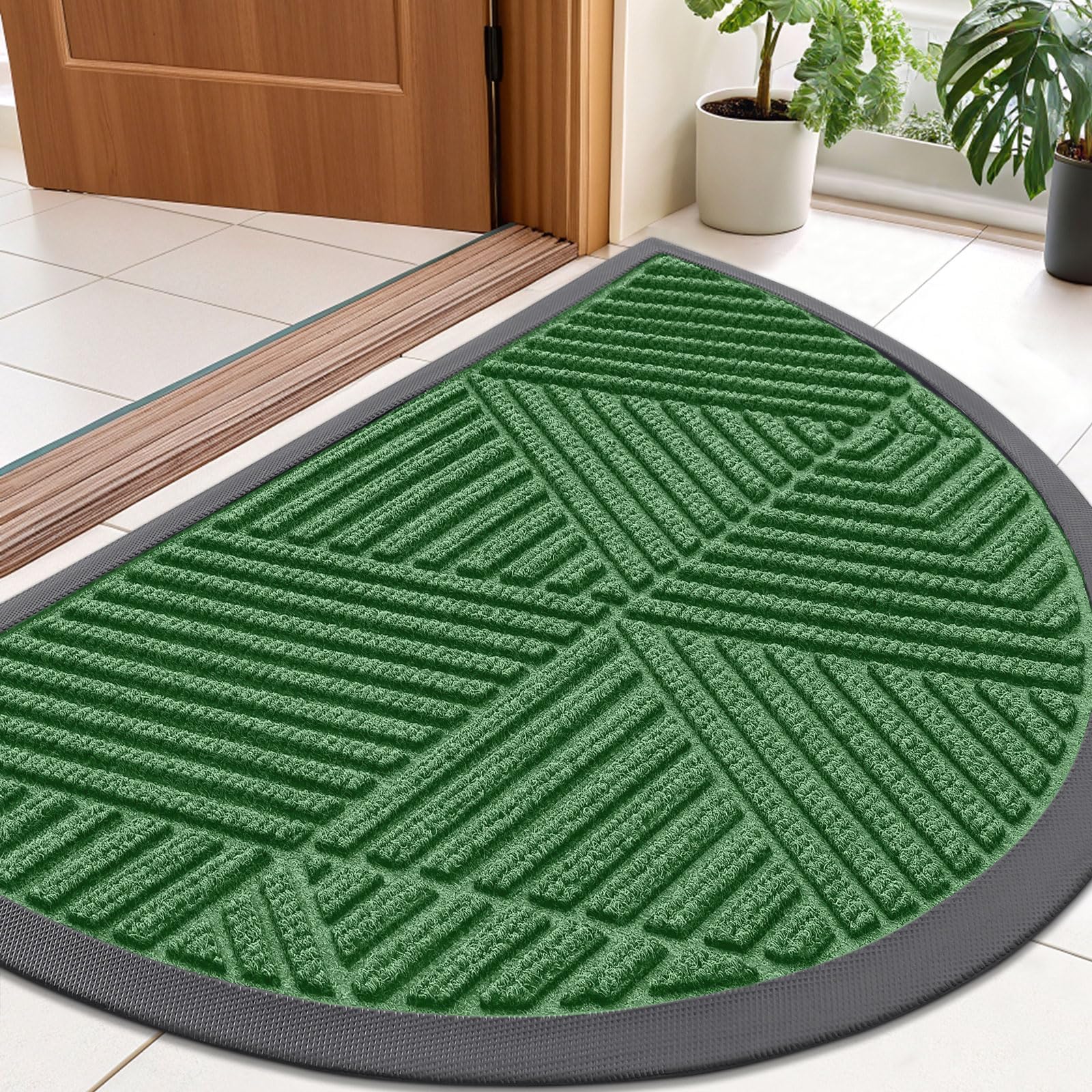 Smiry Half Circle Front Door Mat Outside Entrance, Rubber Doormat, 35x23