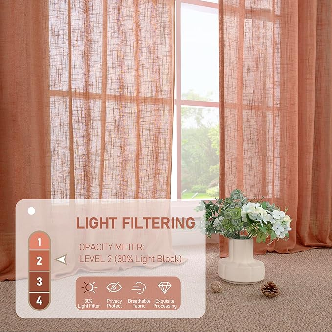 LAMIT Light Filtering Linen Curtains 72 inches Long for Bedroom, 2 Panels