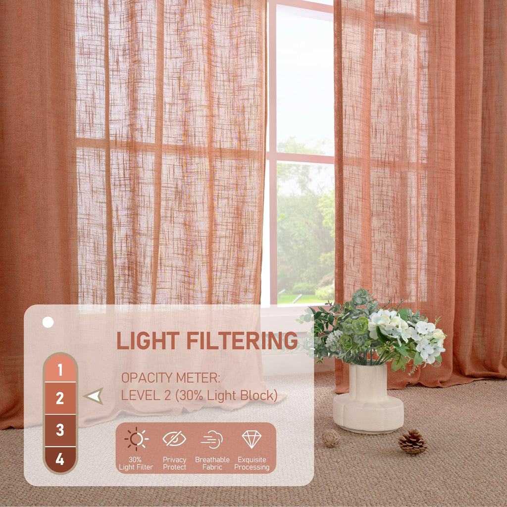 LAMIT 54 Inch Semi Sheer Window Linen Curtains, Light Filtering Panels
