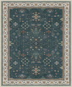 Hazo Haus Dark Green Oushak Living Room Rug 10x12 - Modern Vintage Boho Eclectic Floral Pastel, Washable Low Pile Non-Slip Extra Large Area Rugs for Dining Under Table Bedroom Lounge
