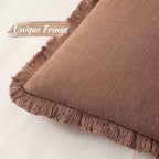 MIULEE Boho Linen Fringe Decorative Fall Throw Pillow Covers Brick 18x18