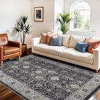 4x6 Living Room Area Rugs: Washable Non-Slip Boho Decorative Rugs for Bedroom Nursery Low Pile Neutral Small Carpet for Kitchen Dining Room Non-Shedding Floor Mat for Kids Room Office (4x6，Black)