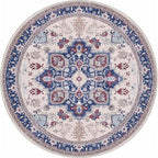 OPPODREAM Soft Round Rug 5ft, Washable Circle Rug 5ft with Non Slip Backing Play Room, Low-Pile Carpet 5 ft, Faux Cashmere Throw Carpet, Navy Blue & Red & Cream