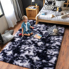 Quntue Black and White Rug for Living Room, 6x9 Area Rug for Bedroom, Bedside Indoor Floor Fluffy Shag Carpet, Plush Soft Rug for Boys Girls Kids Room Nursery Dorm Home Decor