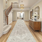 Madane Hallway Runner Rug 3x18 - Kitchen Rugs 18ft Washable Entryway Rug Vintage Kitchen Runners Non Slip Indoor Area Rug Farmhouse Carpet Runner for Bathroom Living Room Bedroom, Beige/Brown