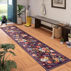 Floral Hallway Runner Carpet Non-Slip, 2x10 Washable Rug Ultra-Thin Soft for Hallways, Kitchen Mat Stain Resistant for Entryway Bathroom (2 x 10, Purple Lawn)