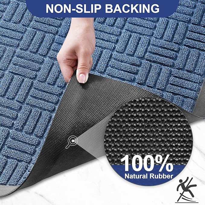 Mibao Front Door Mat, Heavy Duty Durable Welcome Mat for Outdoor Indoor, Dirt Trapper Waterproof Super Absorbent Door Mat for Entryway Outside Patio Porch, 61.5" x 36", Blue