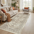 3x10 Runner Rug Non Slip Washable for Entryway, Front Porch, Vintage Hallway Runner for Laundry Room, Bedroom, Stain Resistant Thin Indoor Kitchen Mats for Floor(Brown,3'x10')