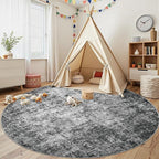 Round Rug 8ft Circle Rug Washable: Carpet Circular Area Rug for Entryway Kitchen Bedroom Dining Room Living Room Large 8 Feet Abstract College Dorm Non Slip Low Pile Black Grey