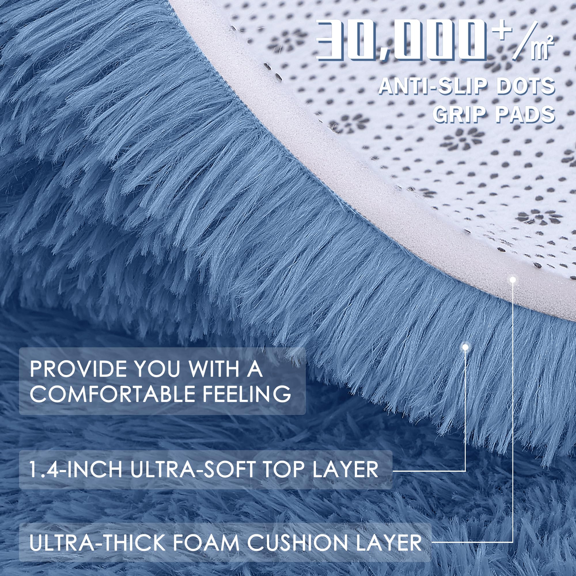 OLANLY Area Rugs for Living Room Bedroom, Machine Washable 4x5.9 ft Soft Fluffy Shaggy Bedside Rug, Indoor Floor Carpet for Kids Girls and Boys, Dorms, Nursery Rooms, Home Decor Aesthetic, Blue