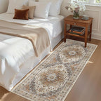 Madane Washable Runner Rug - 2x6 Rug Runners for Hallways 6 Feet Non Slip Vintage Kitchen Runner Rug Ultra-Thin Bathroom Runner Rugs Carpet Laundry Room Bedroom (2x6ft, Turmeric/Grey)