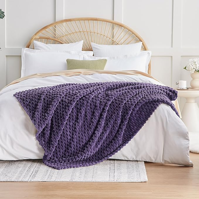 EXQ Home Fleece Blanket Twin Size for Couch or Bed - 3D Imitation Turtle Shell Jacquard Decorative Blankets - Cozy Soft Lightweight Fuzzy Flannel Blanket Suitable for All Seasons(60"×80",Purple)