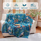 MSGKV Boho Throw Blanket 50"x60" 100% Cotton Floral Bird Throw for Couch