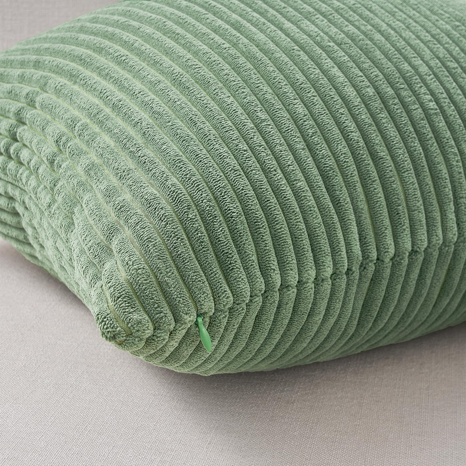 Topfinel LightGreen Couch Throw Pillows Covers 24x24 Inch Set of 4,Olive Emerald Green Corduroy Decorative Cushion Case,Rustic Fun Living Room Decor fundas para cojines