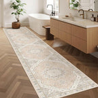 Madane Hallway Runner Rug 2x12, Extra Long Washable Runner Rugs with Rubber Backing, Non Slip Carpet Runner for Hallway, Vintage Rug Runners for Kitchen Laundry Room Entryway (Pink/Gray, 2'x12')