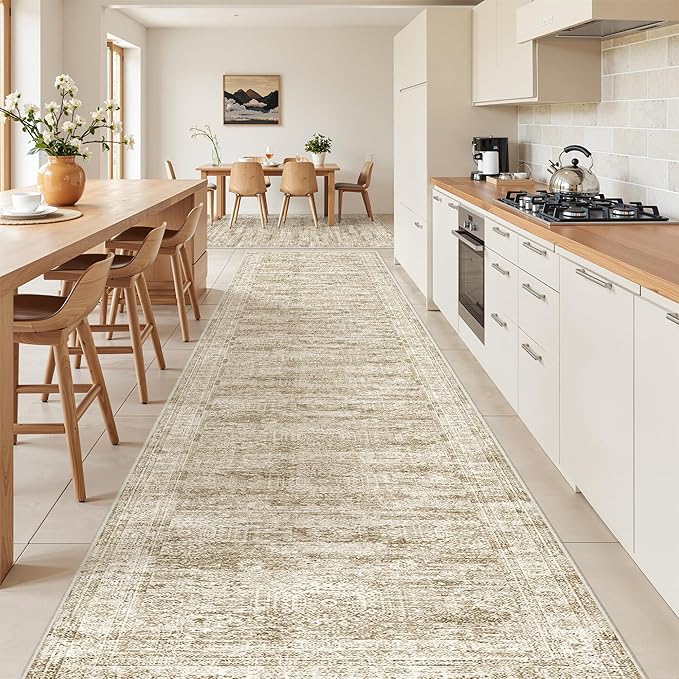 Restydon 3x16 Runner Rug Non Slip,Washable Hallway Runner Rug,Brown