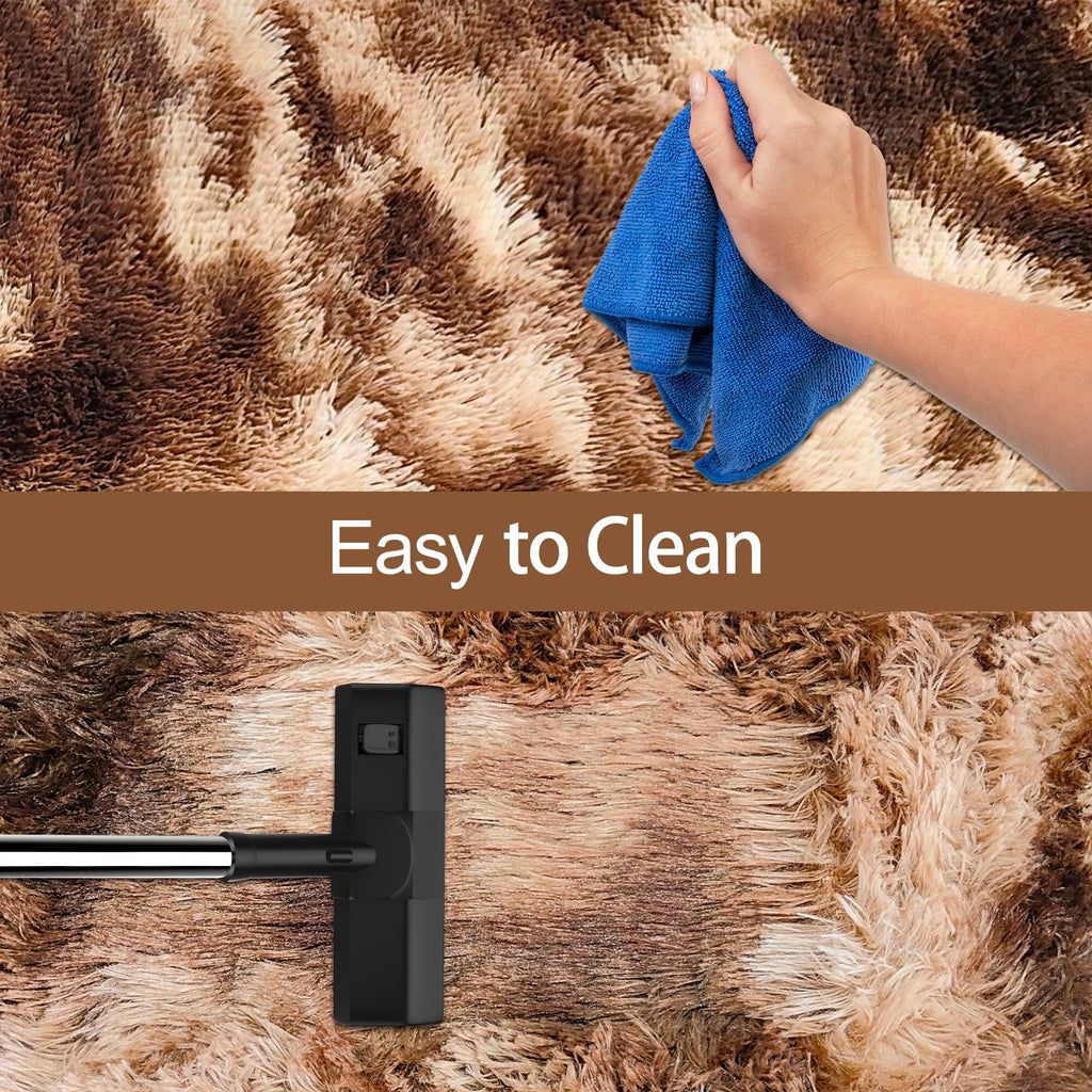 JiaoBaba Super Soft Fluffy Living Room Area Rug 2x8 ft Tie-Dyed Brown Shaggy Furry Carpet Washable Non-Slip Floor Rugs Bedroom Bedside Nursery Rug Fuzzy Girls Boy Dorm Home Decor Aesthetic