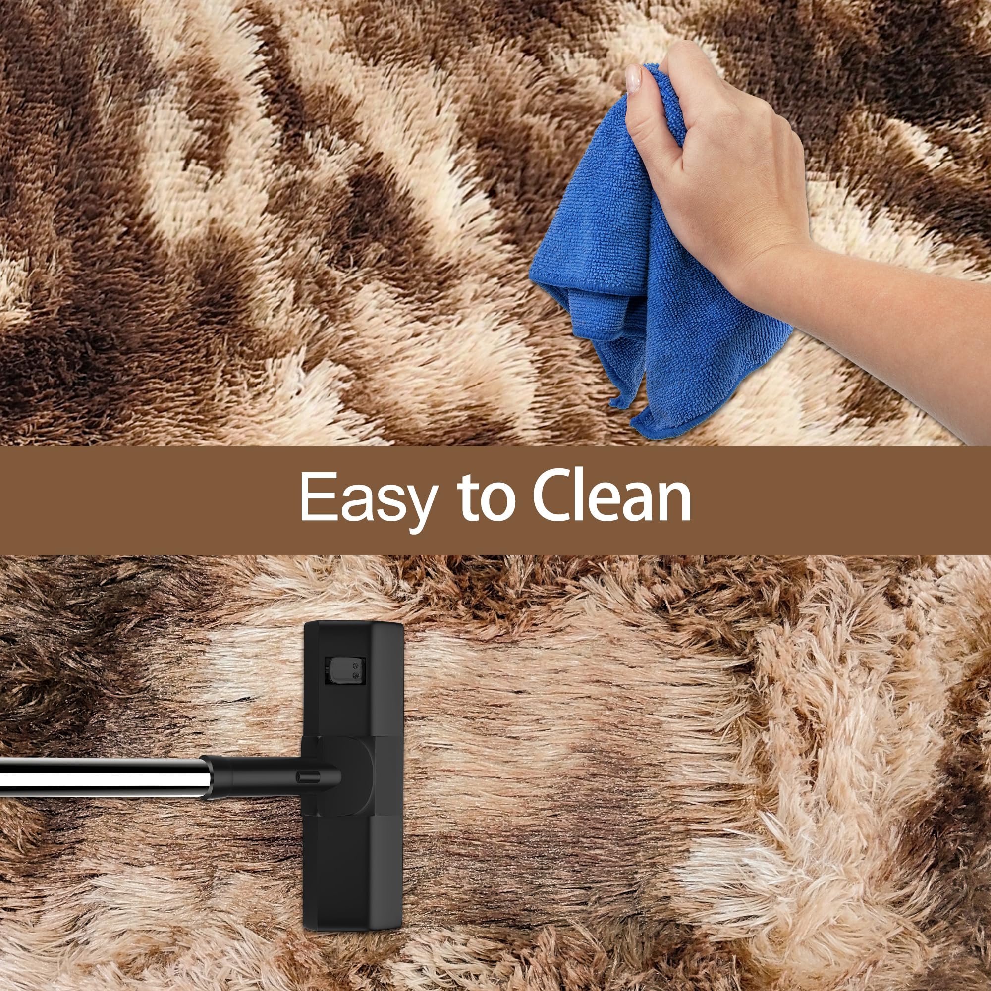 JiaoBaba Super Soft Fluffy Living Room Area Rug 2x8 ft Tie-Dyed Brown Shaggy Furry Carpet Washable Non-Slip Floor Rugs Bedroom Bedside Nursery Rug Fuzzy Girls Boy Dorm Home Decor Aesthetic