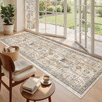 Madane Hallway Runner 3x8, Kitchen Rugs Washable Entry Rug, Brown/Gold