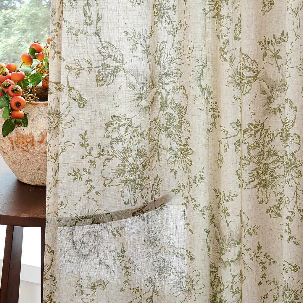 jinchan Vintage Floral Linen Curtains 45 Long for Living Room 2 Panels