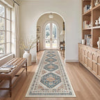 Madane Hallway Runner Rug 2x12, Extra Long Washable Runner Rugs with Rubber Backing, Non Slip Carpet Runner for Hallway, Vintage Rug Runners for Kitchen Laundry Room Entryway (Navy Blue, 2'x12')
